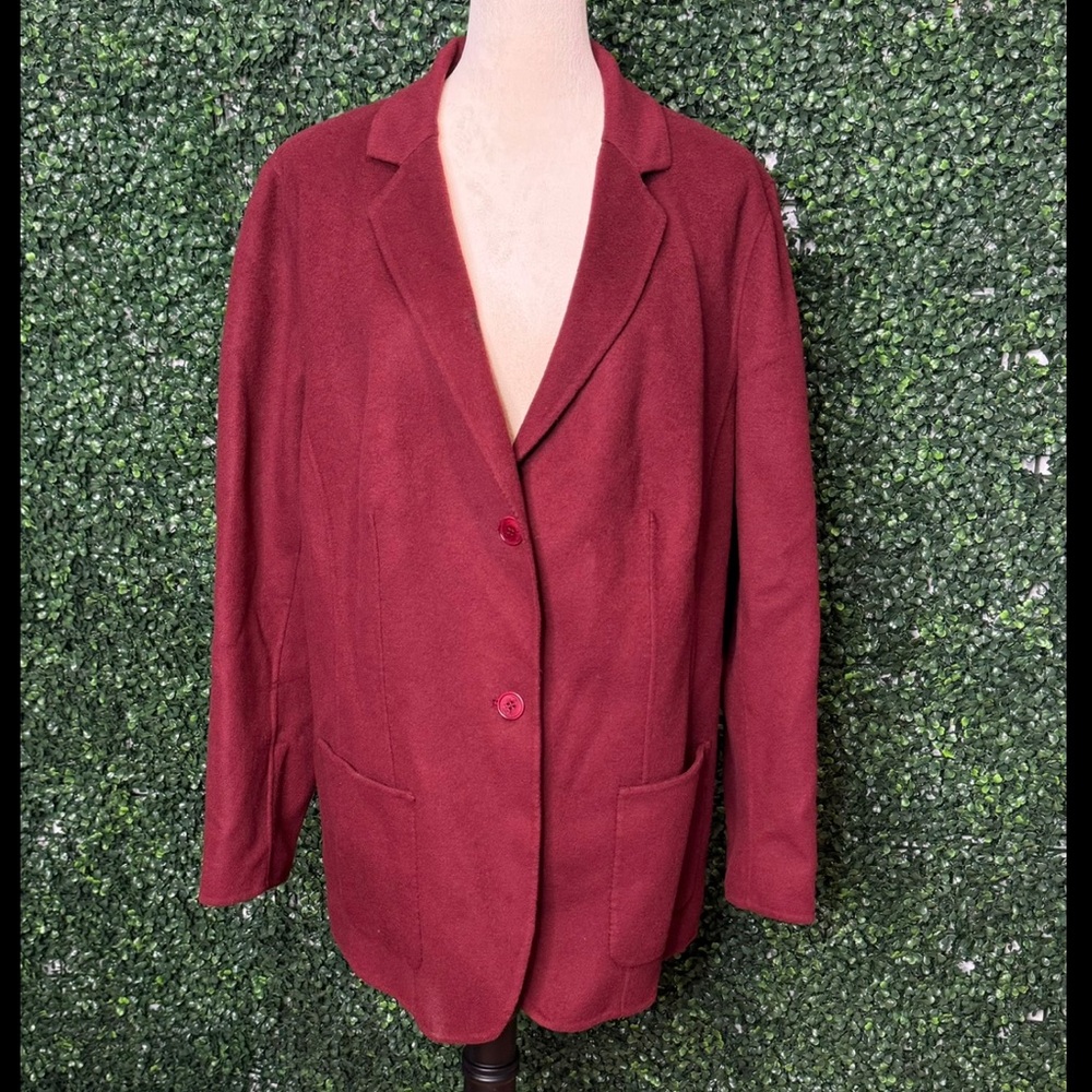 Talbots Wool Blend Patch Pocket Burgundy 2-Button Blazer Jacket Size 18W